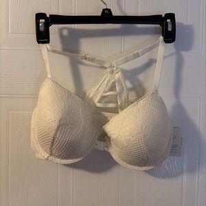 Auden Racerback Bra Size 34DD White Lace Adjustable Straps Lightly Lined NWT